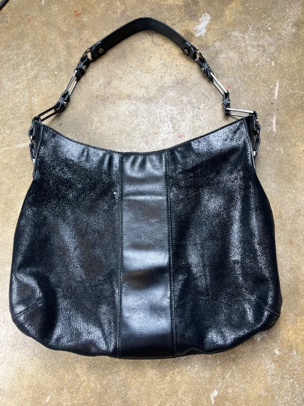 Tory Burch Cracked Leather Hobo Shoulder Bag with Gunmetal Hardware